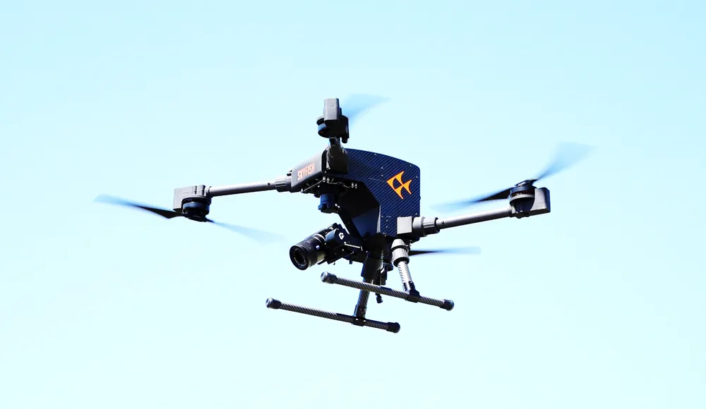 The SealNest inspection drone in flight with a stabilised camera